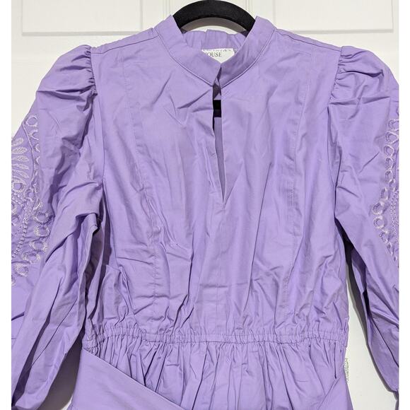Hyacinth House Tuckernuck Midi Dress Medium Lilac Embroidered Puff Sleeve Cotton - Picture 9 of 14
